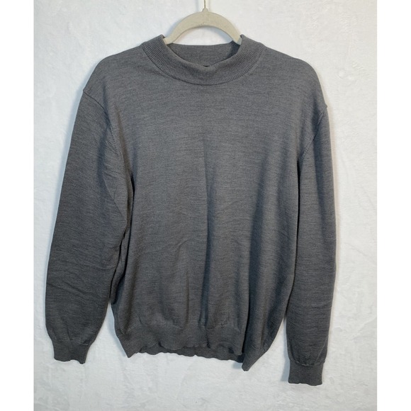 Joseph & Lyman Pullover Gray Sweater Mens Large 100% Merino Wool Italy Mock - Picture 1 of 5